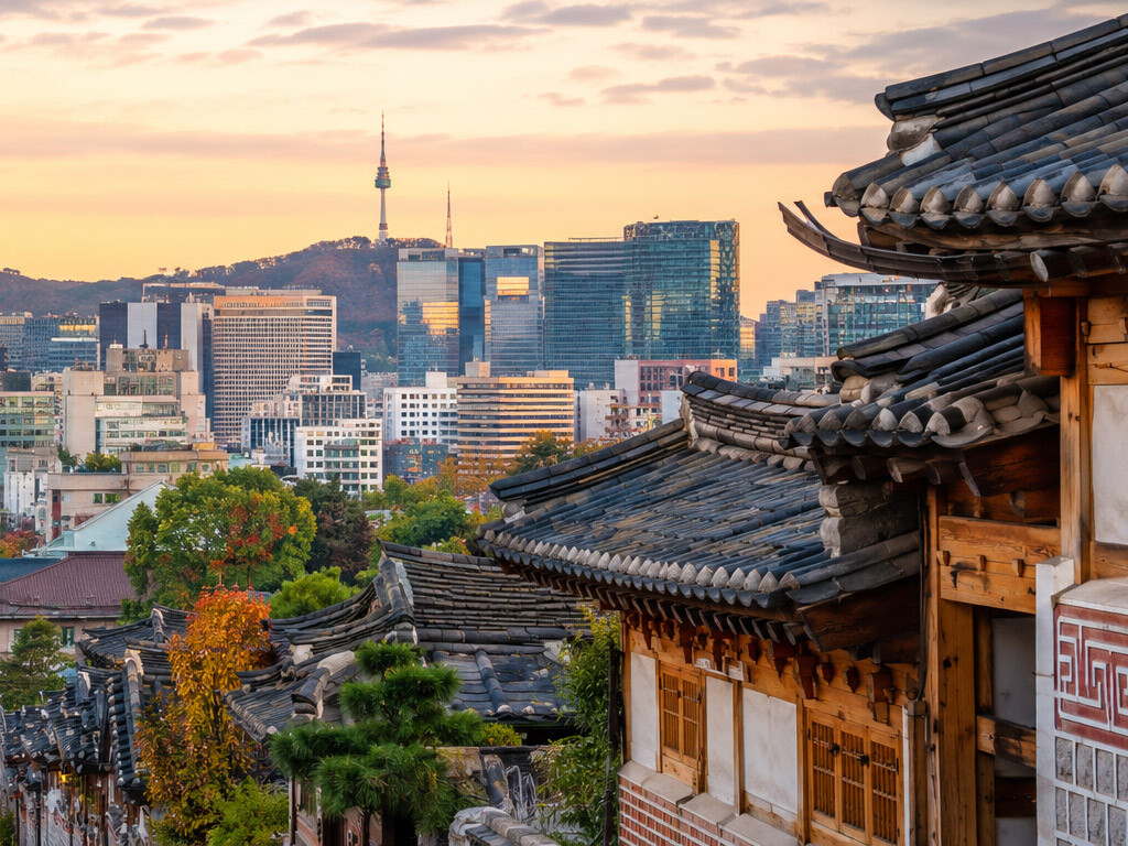 The korea picks main image : A picture of downtown Seoul with Hanok and Namsan Tower