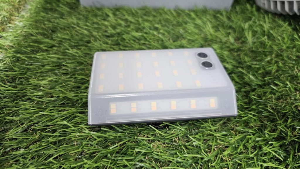 Side view of the CLAYMORE 3Face Mini showing the angled three-sided LED diffuser
