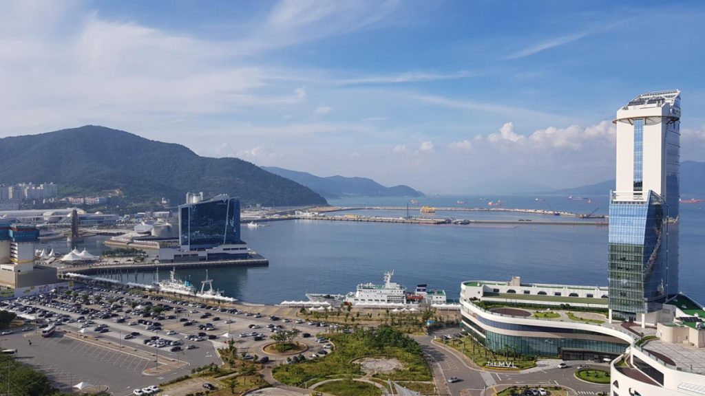 Beautiful view of the South Sea in Yeosu, South Korea on a clear day