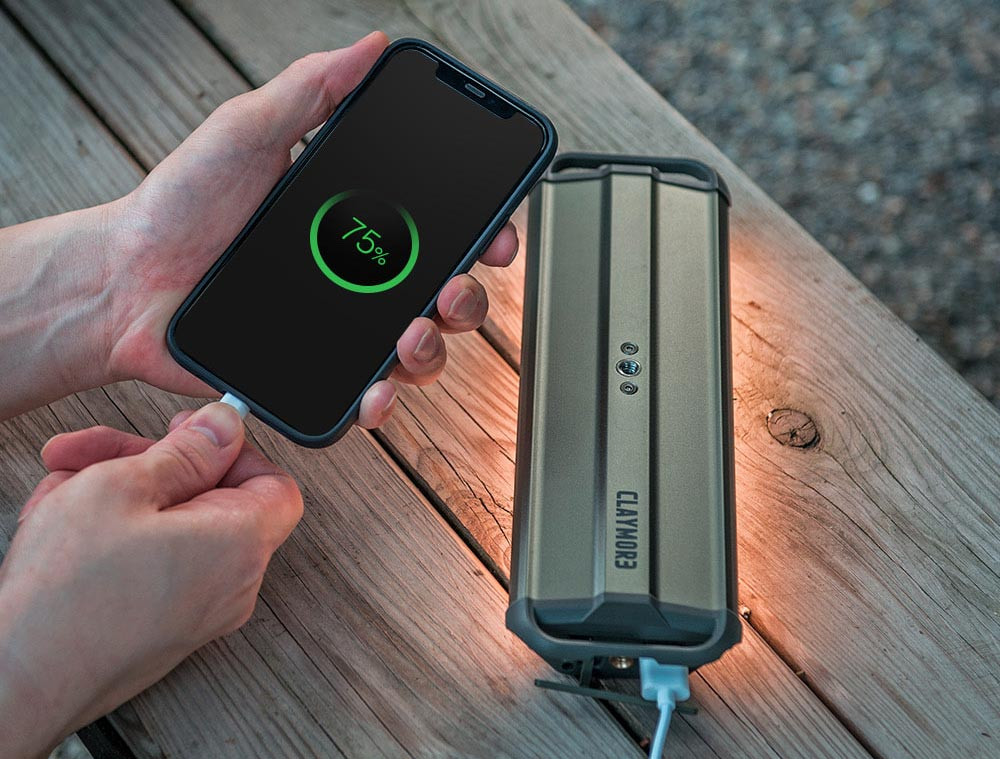 Claymore 3Face Neo30 Review showing the USB charging and power bank ports