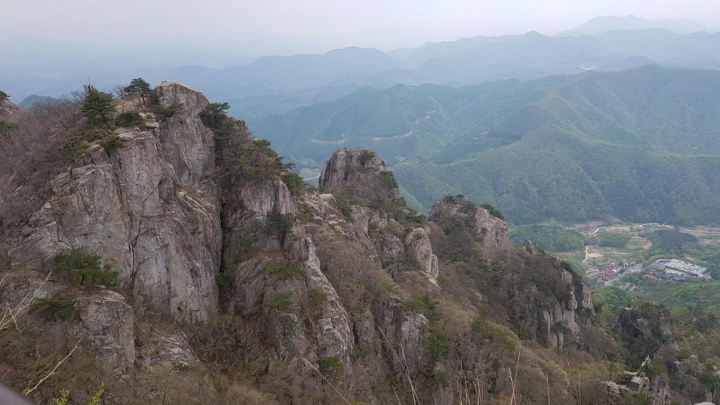 Dramatic granite cliffs of Daedunsan Mountain in South Korea