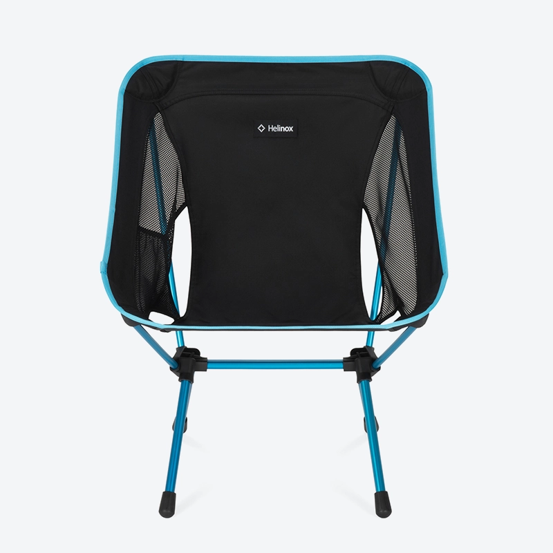 The front view of the Helinox Chair One RE showing its ergonomic seat design and breathable mesh panels.