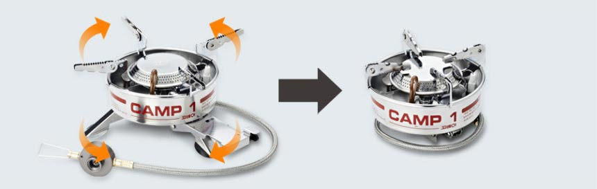 Folding the KOVEA Camp 1 Hose Stove into a compact size for transport