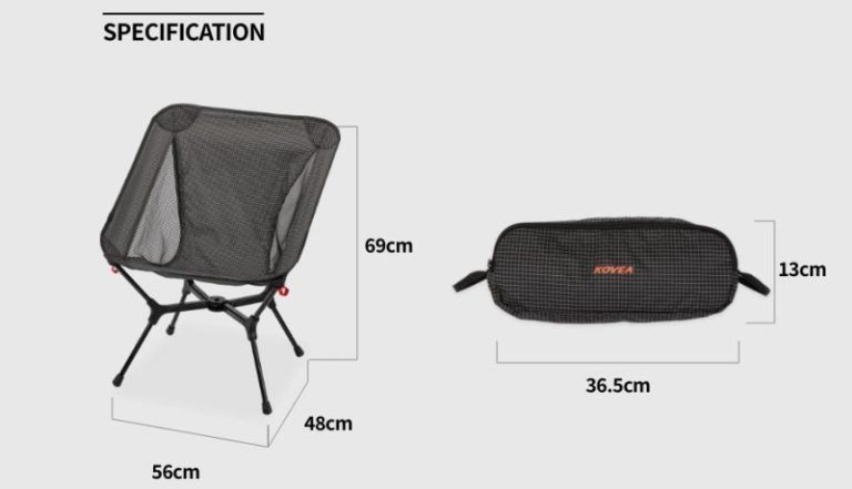KOVEA Light Chair X review showing the chair dimensions, packed size, and overall specifications.