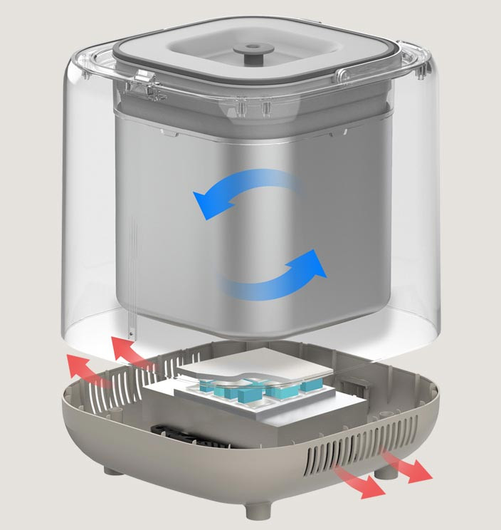 Diagram illustrating the cooling mechanism of the LocknLock Food Waste Refrigerator.