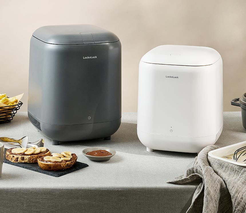 LocknLock All-New Food Waste Cooler 5L Review showing the white and gray models