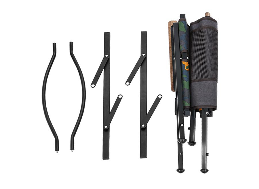 Minimal Works Life Folding Chair B Plus Review showing the folded chair and aluminum frame