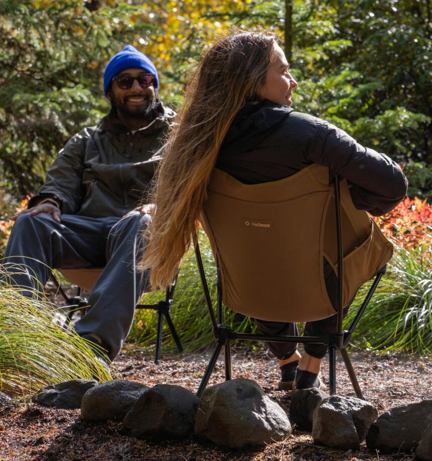 Helinox Chair One (re) review showing the compact camping chair set up at a campsite