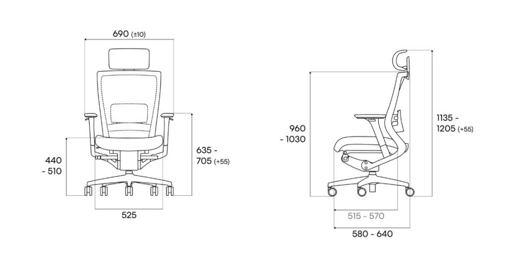 SIDIZ T50 Review showing the official dimensions and overall size of the ergonomic office chair.