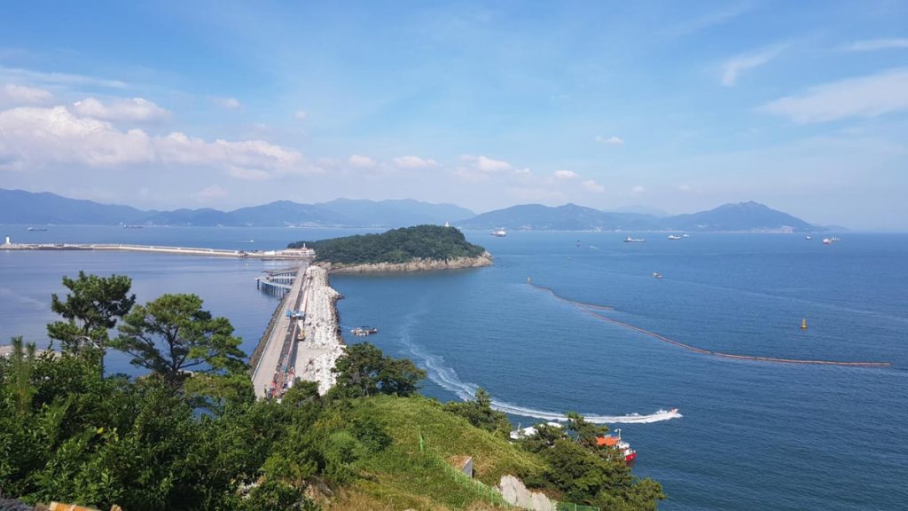 Scenic coastal road leading to Odongdo Island in Yeosu, South Korea