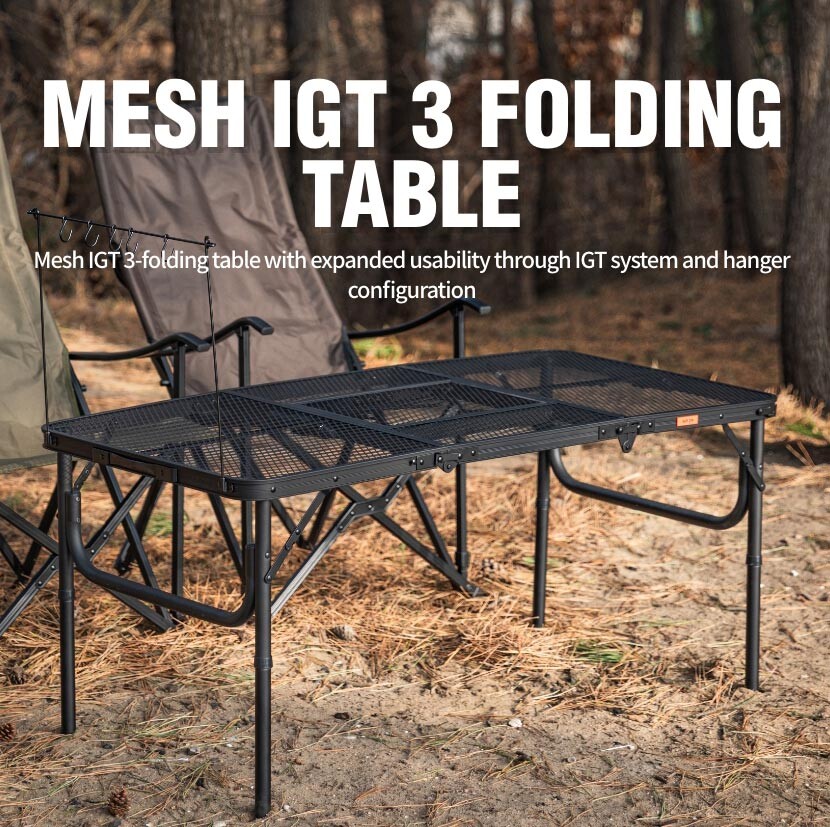 KOVEA Mesh IGT 3 Folding Table Review showing the full adjustable camping table