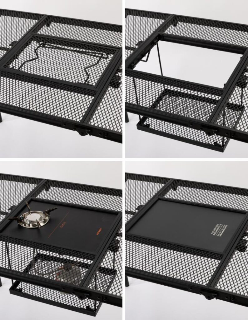 Key features of the KOVEA Mesh IGT 3 Folding Camping Table including its modular IGT design.