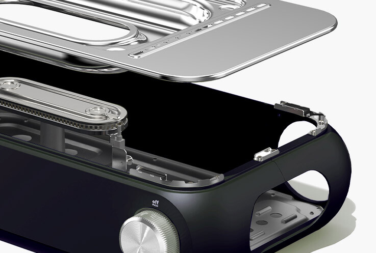 Fully disassembled modular parts of KOVEA Guibada Ceramic showcasing its versatile all-in-one kitchen design.