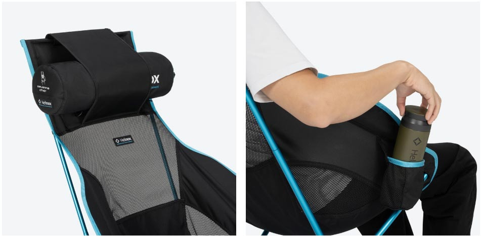 Helinox Savanna Chair showing convenient features for comfortable camping