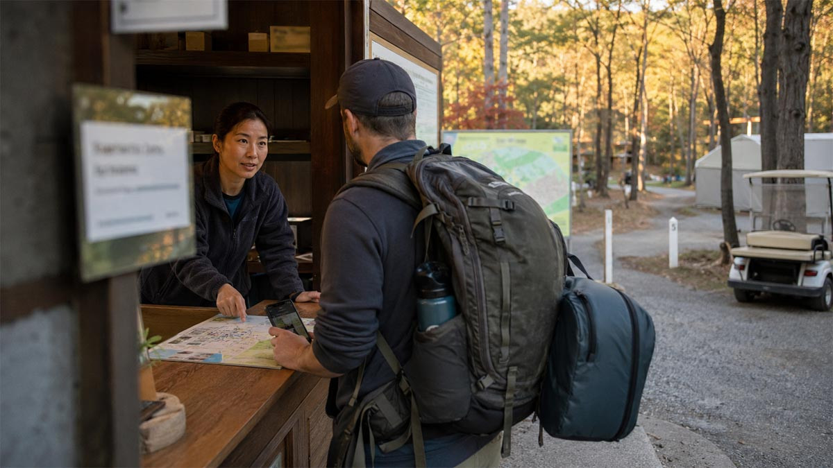 A Korean campground with organized tent sites for foreign visitors