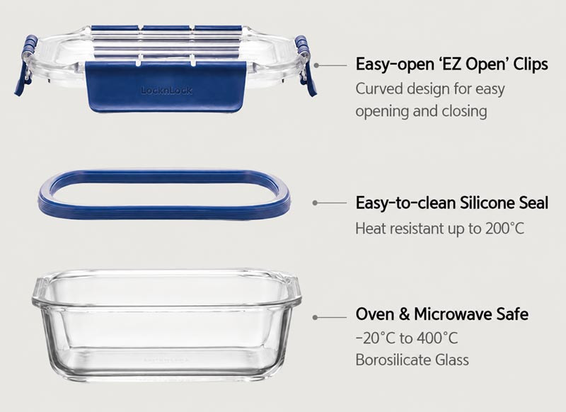 LocknLock Top Class glass container with lid, silicone seal, and borosilicate glass body
