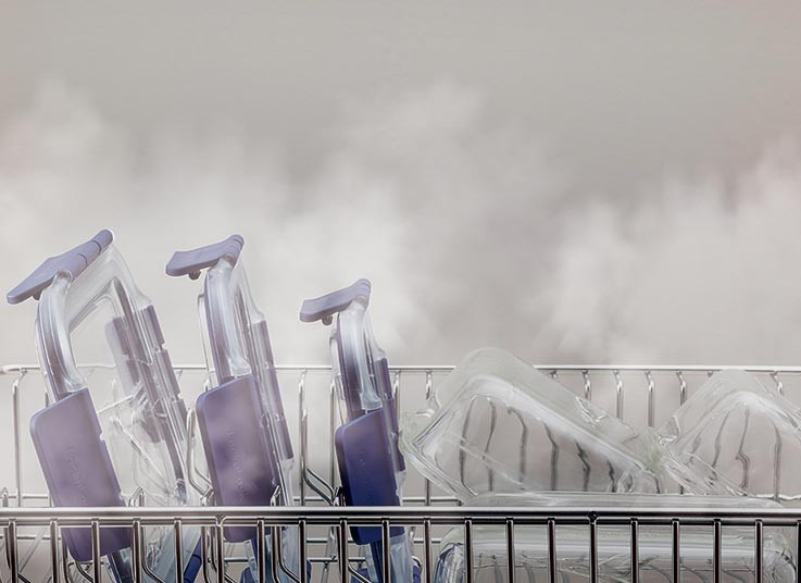 LocknLock Top Class glass containers being cleaned in a dishwasher