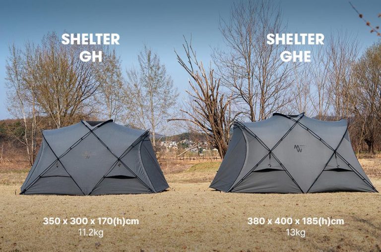 Minimal Works Shelter GHE vs Shelter GH size comparison showing the difference in dimensions