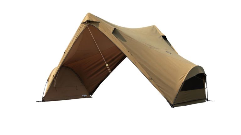 Minimal Works Superposition shelter full view showing its overall camping structure and design